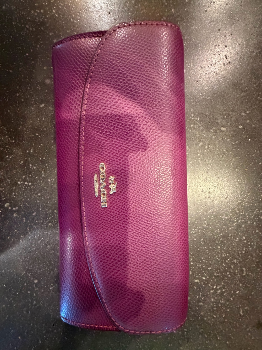 Coach Pebbled Leather Wallet — Plum
